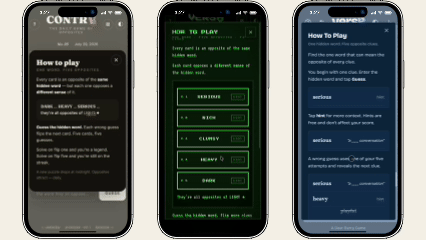 Three versions of the Versa player interface showing the evolution of the live game.